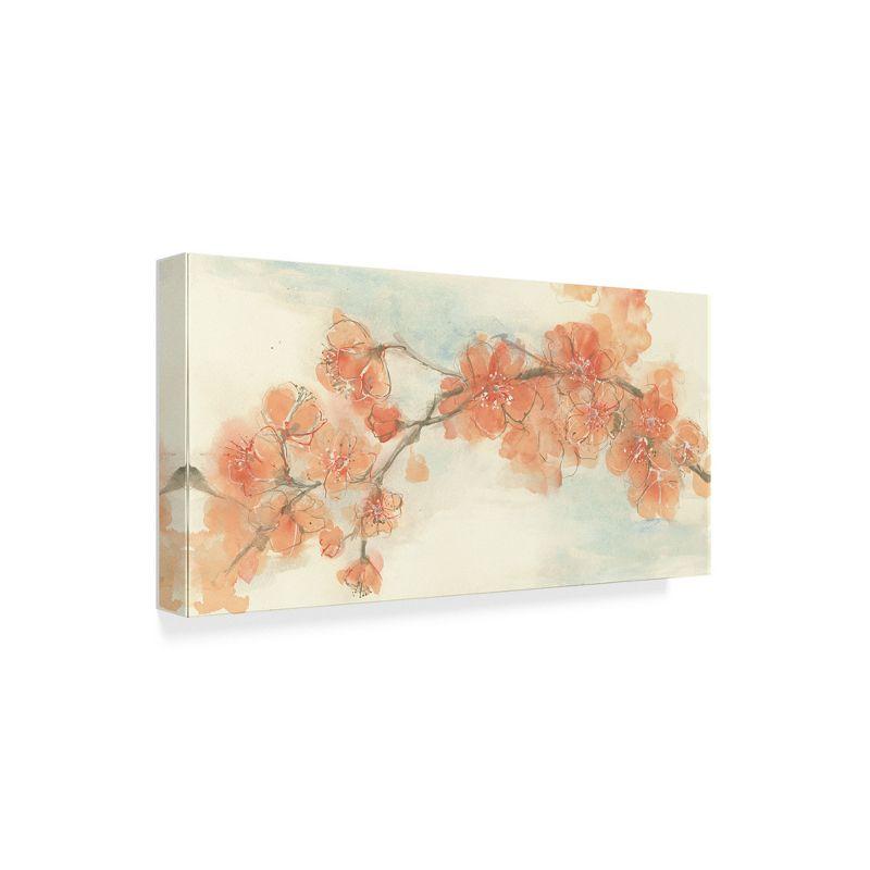 Peach Blossom Floral Abstract Canvas Art in Cream and Pale Blue