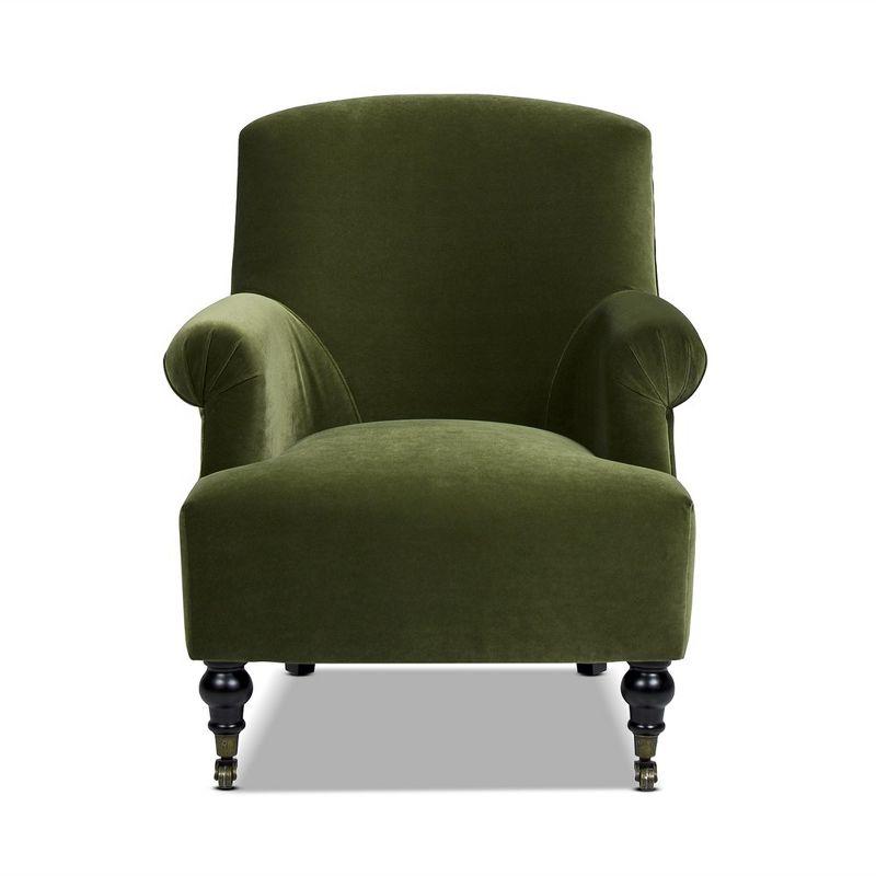 Olive Green Velvet Rolled Arm Accent Chair with Wood Legs