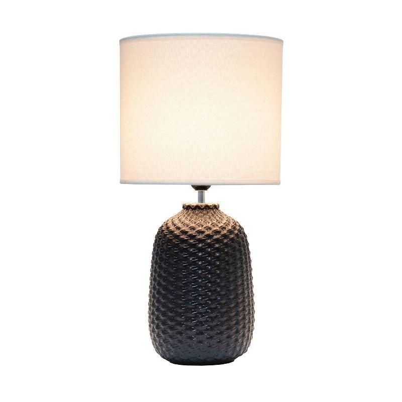 20.4" Traditional Ceramic Purled Texture Bedside Table Desk Lamp with White Fabric Drum Shade Black - Simple Designs: ETL Listed