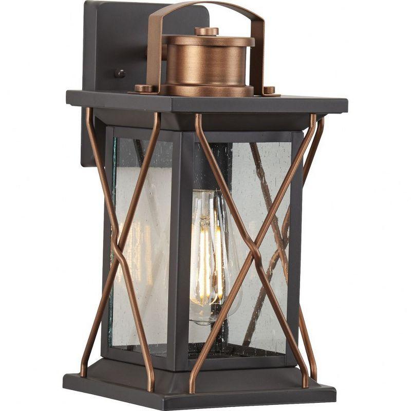 Progress Lighting Barlowe 1-Light Wall Lantern in Antique Bronze with Seeded Glass Shade