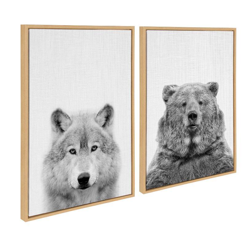 Set of 2 Wolf and Bear Canvas Art Prints