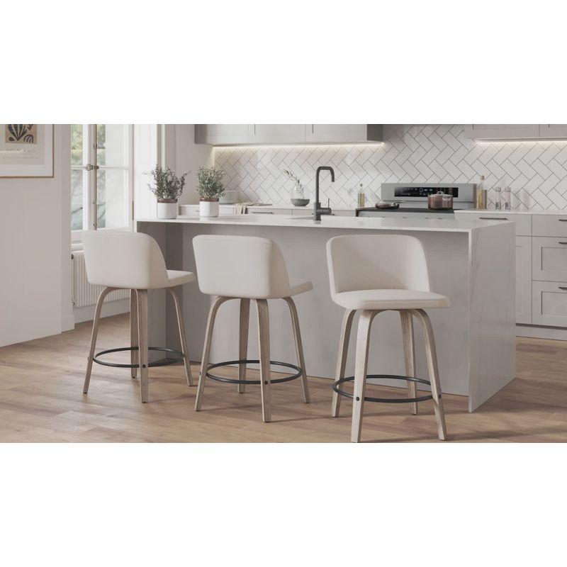 Toriano Natural Wood Cream Faux Leather Swivel Counter Stool