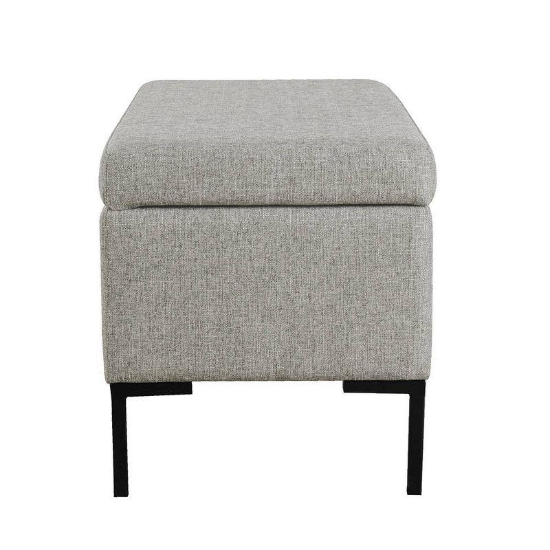 Gray Woven Medium Storage Bench with Black Metal Legs