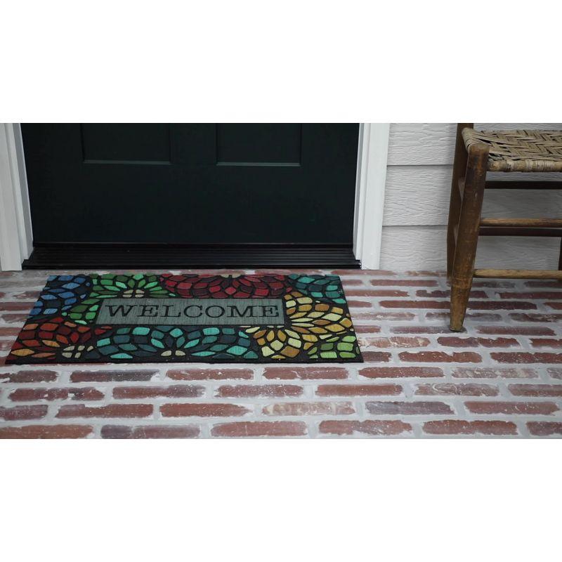 Multicolor Stained Glass Floret Welcome Outdoor Mat