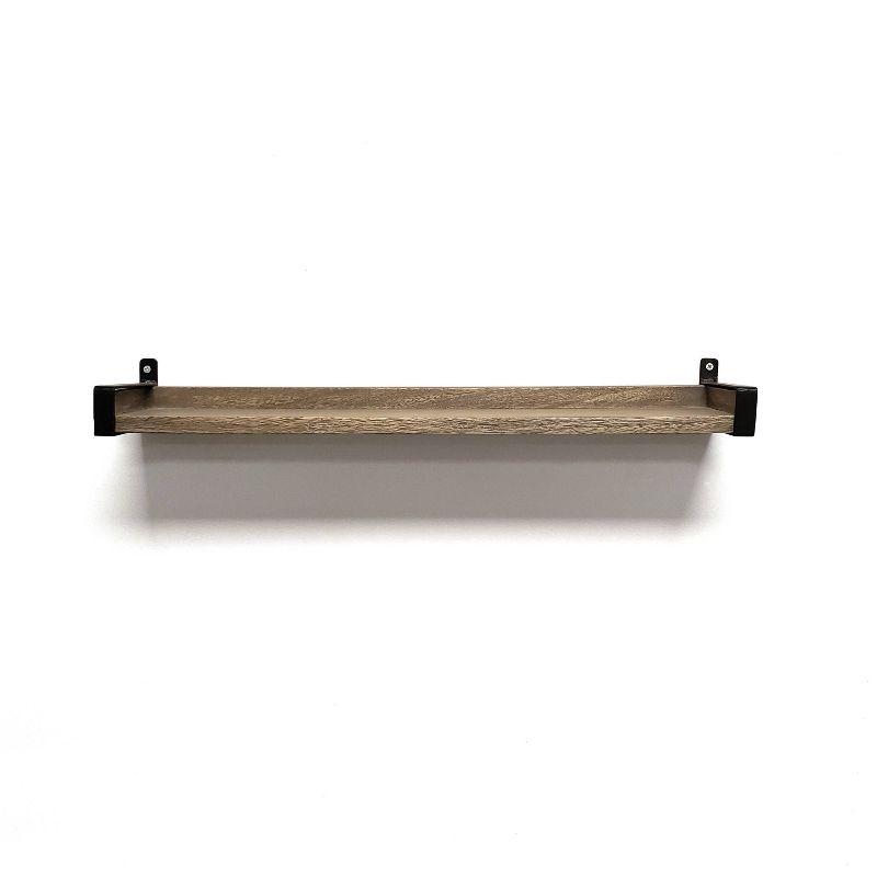 24" Solid Wood Industrial Bracket Ledge Wall Shelf Metal Driftwood - InPlace: Easy Install, Open Shelving