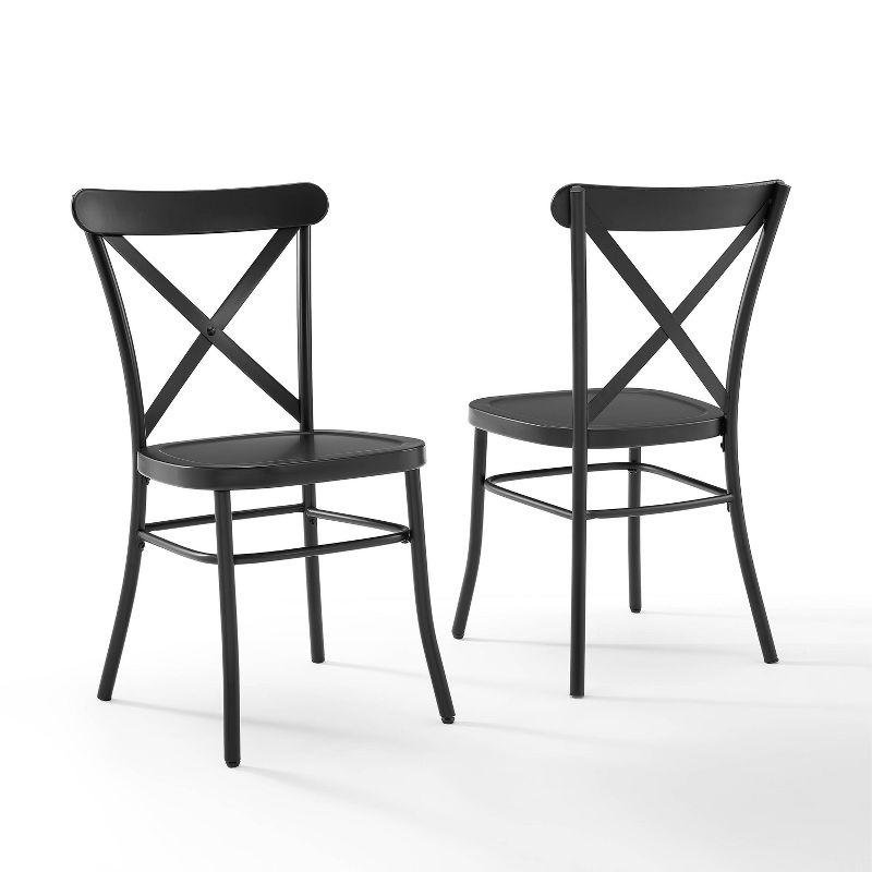 Set of 2 Matte Black Metal Cross Back Industrial Dining Chairs