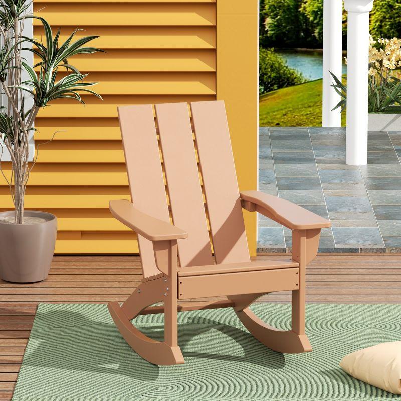 Teak Semi-Glossy Plastic Adirondack Outdoor Rocking Chair