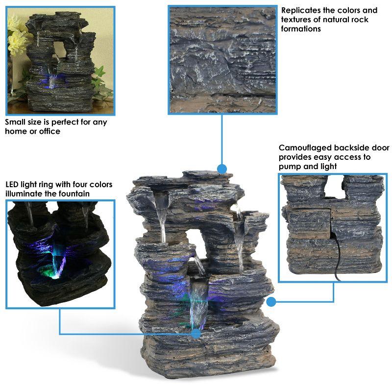 Sunnydaze Indoor Decorative Five Stream Rock Cavern Tabletop Water Fountain with Multi-Colored LED Lights - 13"