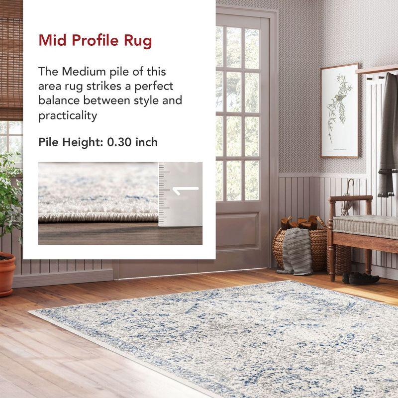 Blue and Off-White Tufted Vintage Runner Rug