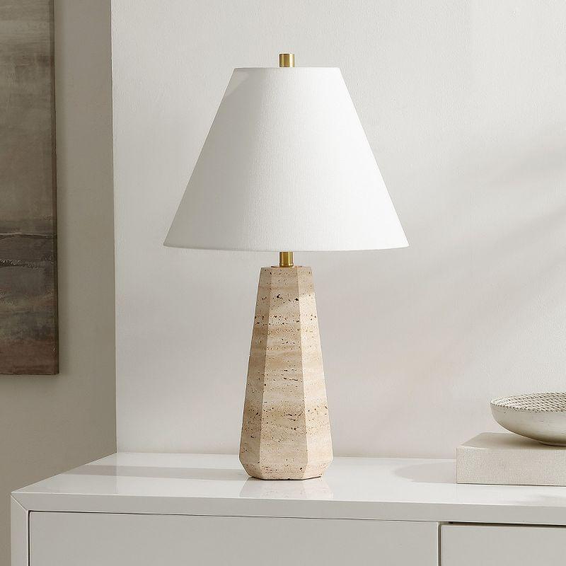 Calla Beige Travertine Table Lamp with White Shade