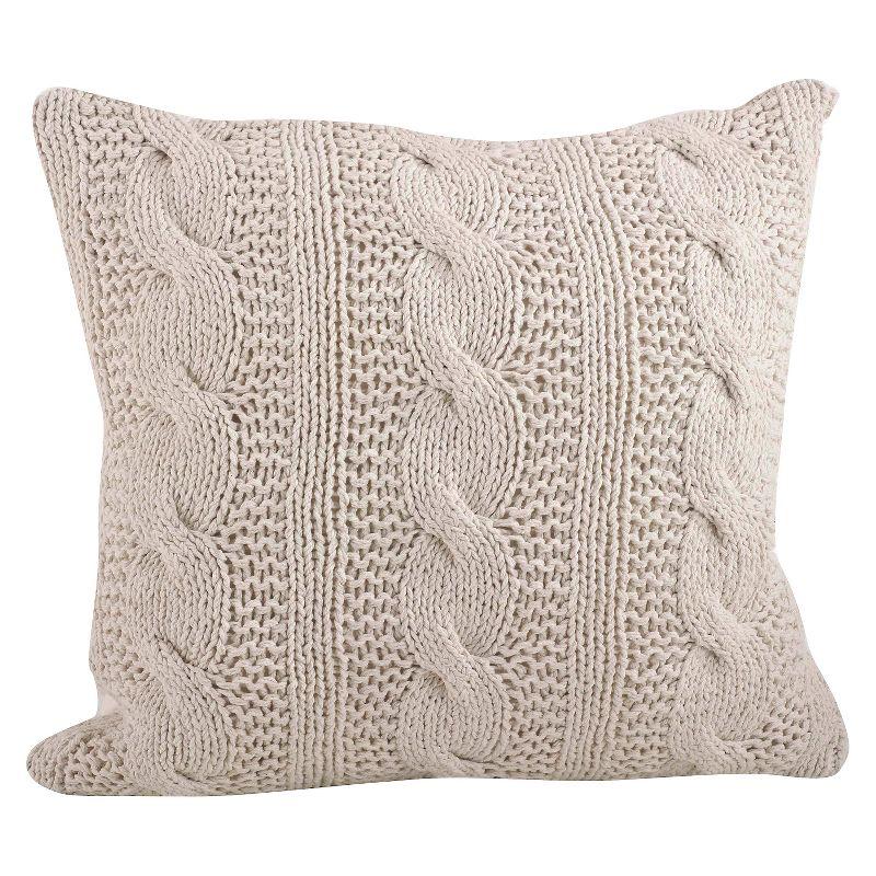 Vanilla Cable Knit Cotton Square Throw Pillow Set