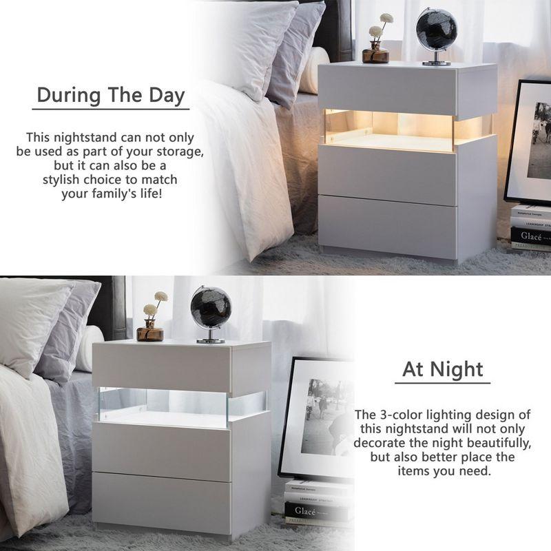 Nightstands 3 Drawer Dresser for Bedroom End Table with Acrylic Board LED Bedside Tables