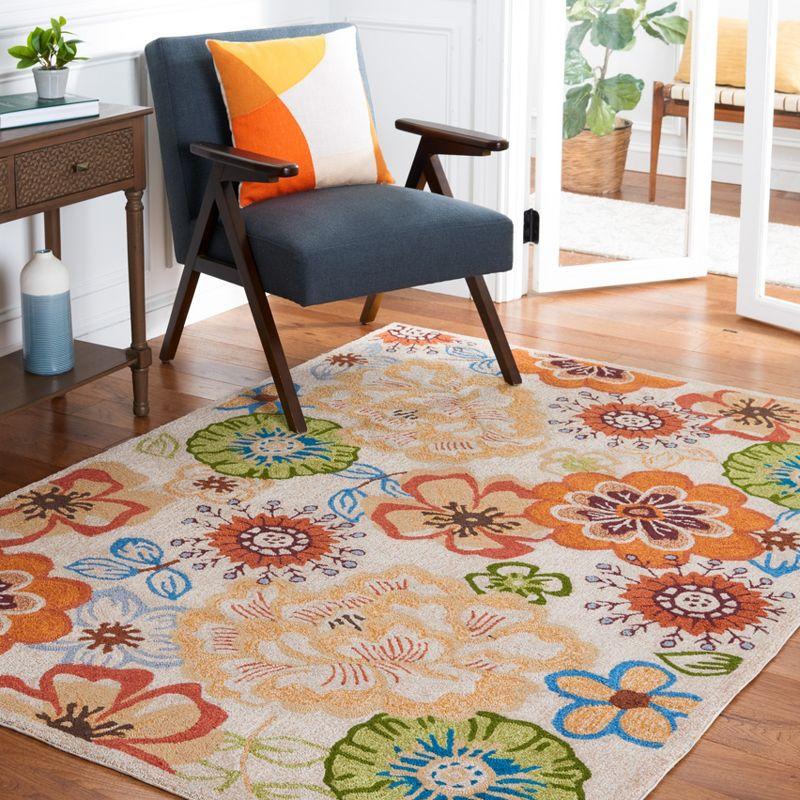 Ivory and Red Floral Synthetic Kids' Rug, 4' x 6'