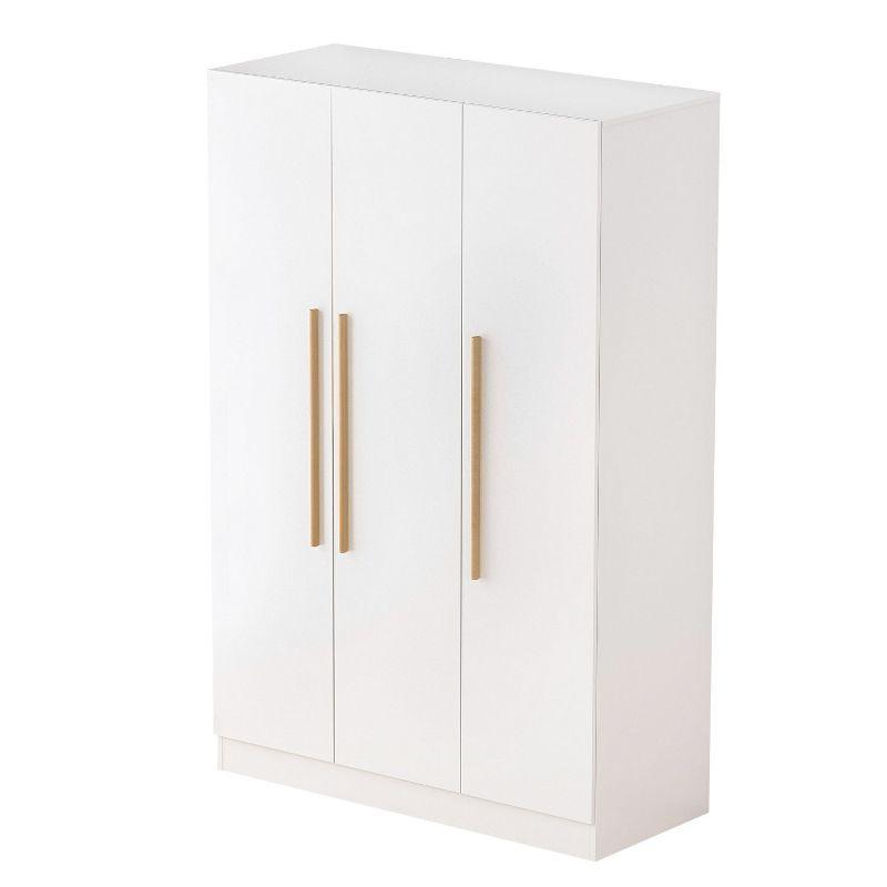 FUFU&GAGA 3-Door White Armoire Clothes Storage Solid Wood Handles Wardrobe