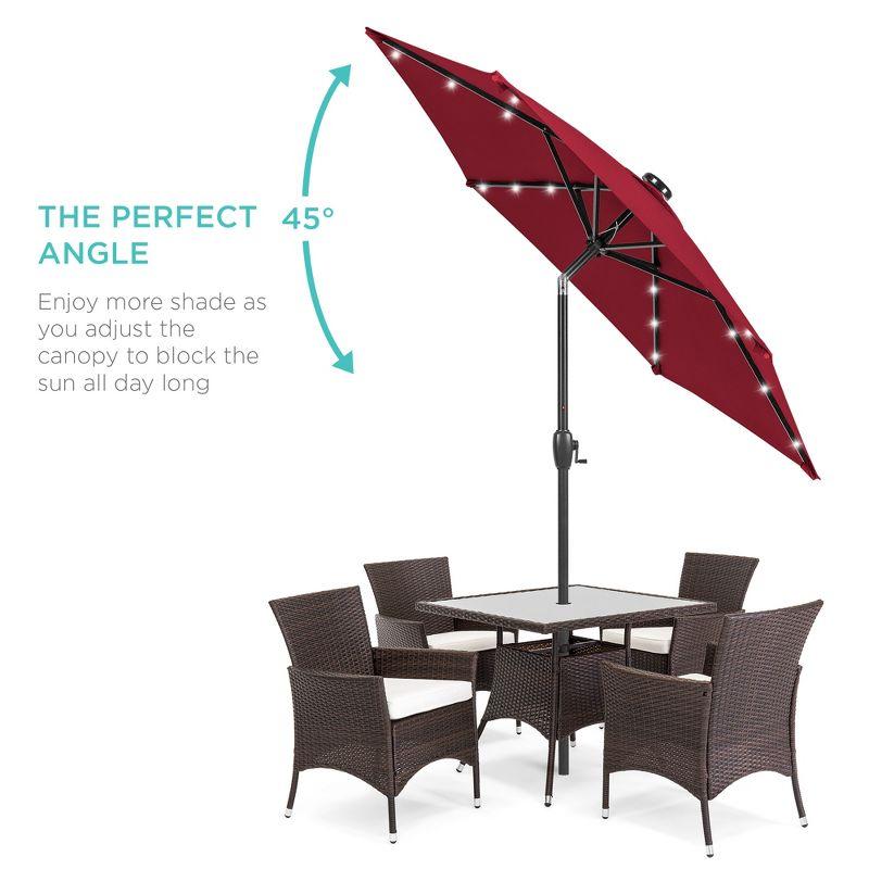Best Choice Products 7.5ft Outdoor Solar Patio Umbrella for Deck, Pool w/ Tilt, Crank, LED Lights - Burgundy