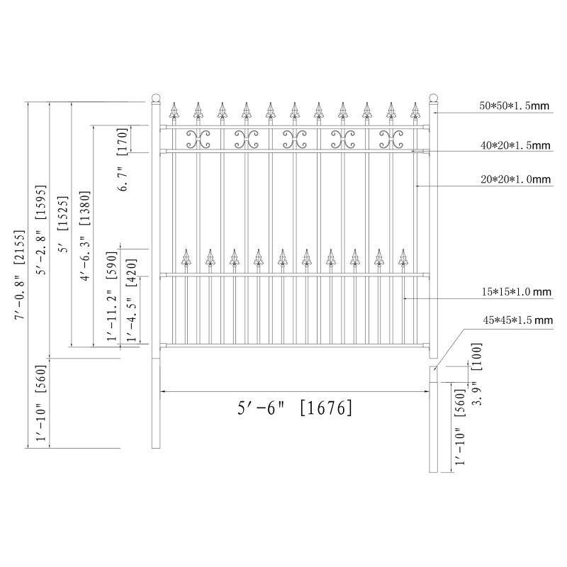 ALEKO Venice 62.8'' H x 66'' W Black Metal Fencing