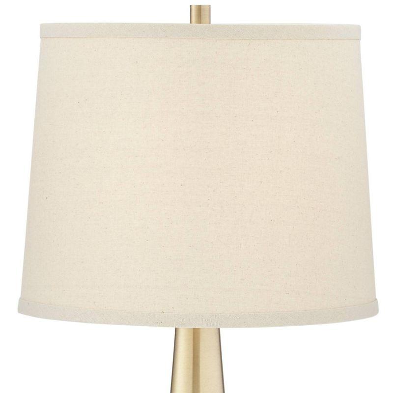 360 Lighting Modern Table Lamps 25" High Set of 2 with USB Charging Port Brass Metal Beige Drum Shade for Bedroom Living Room House Desk Bedside Home