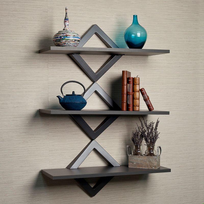 Gray Three Tier Diamond Floating Wall Shelving Unit