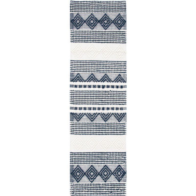 Southwestern Handmade Flatweave Wool/Cotton Dark Navy/Ivory Area Rug