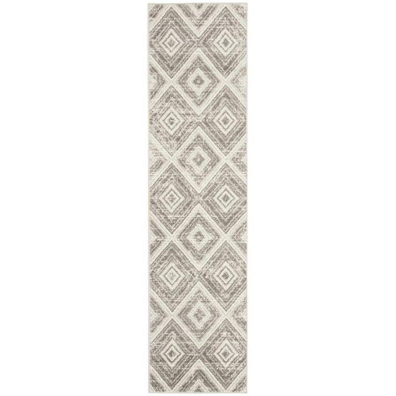 Grey and Ivory Medallion Synthetic Runner Rug