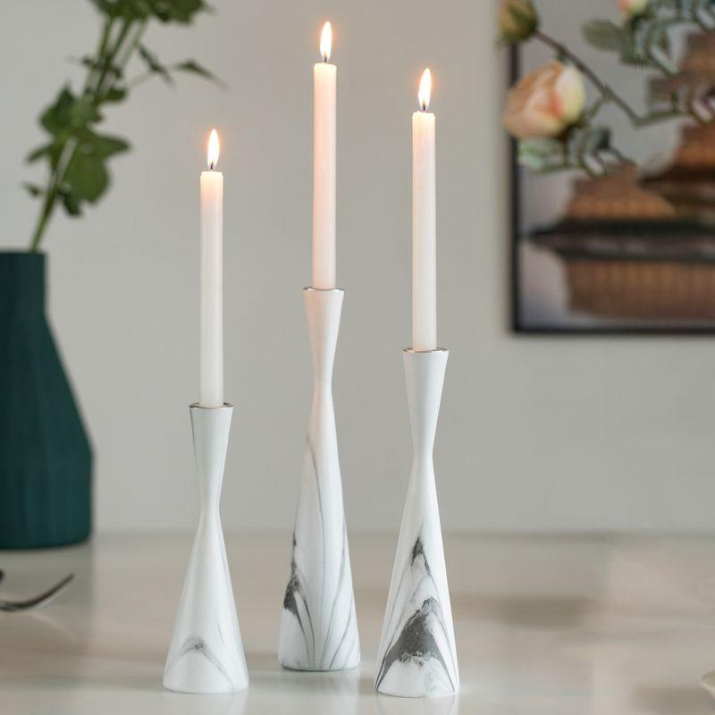 Ivy Bronx Marble Resin Candle Holders - 3 Set Taper Candlesticks for Home Decor, Table Centerpieces, White