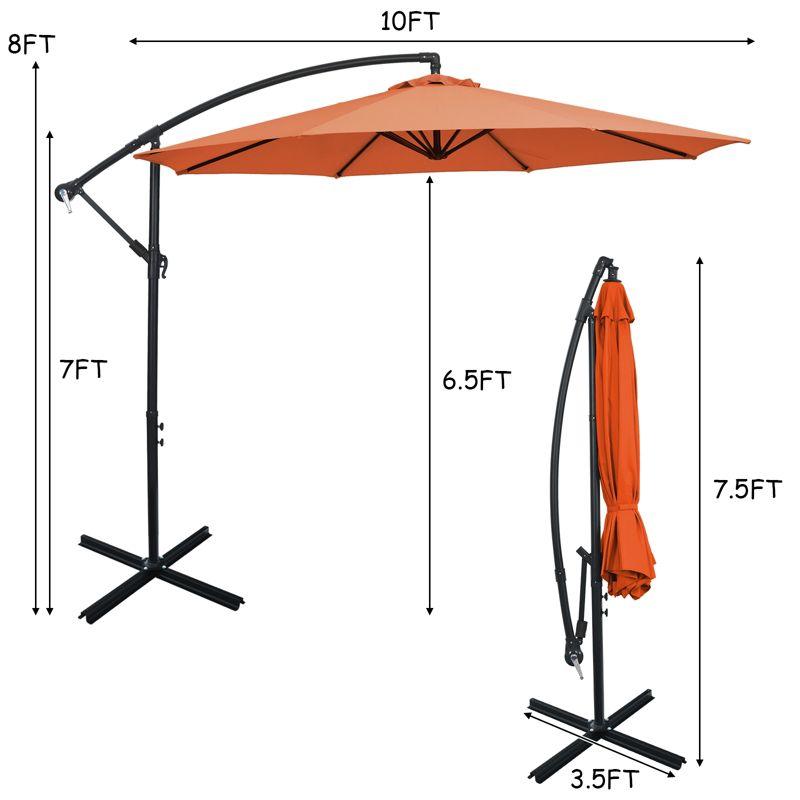 Tangkula 10FT Patio Offset Umbrella 8 Ribs Cantilever Umbrella w/Crank for Poolside Yard Lawn Garden Orange