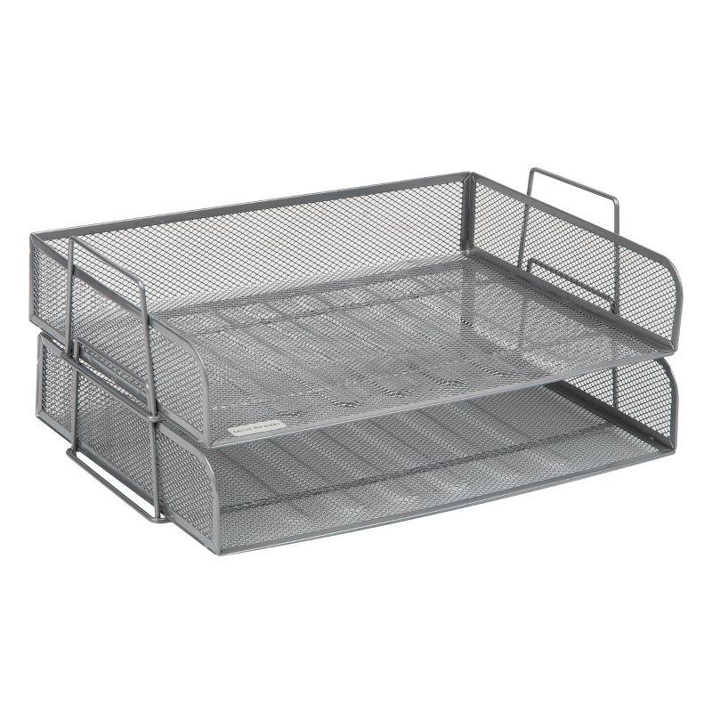 Silver Stackable Metal Mesh Letter Tray Organizer, 2-Piece Set