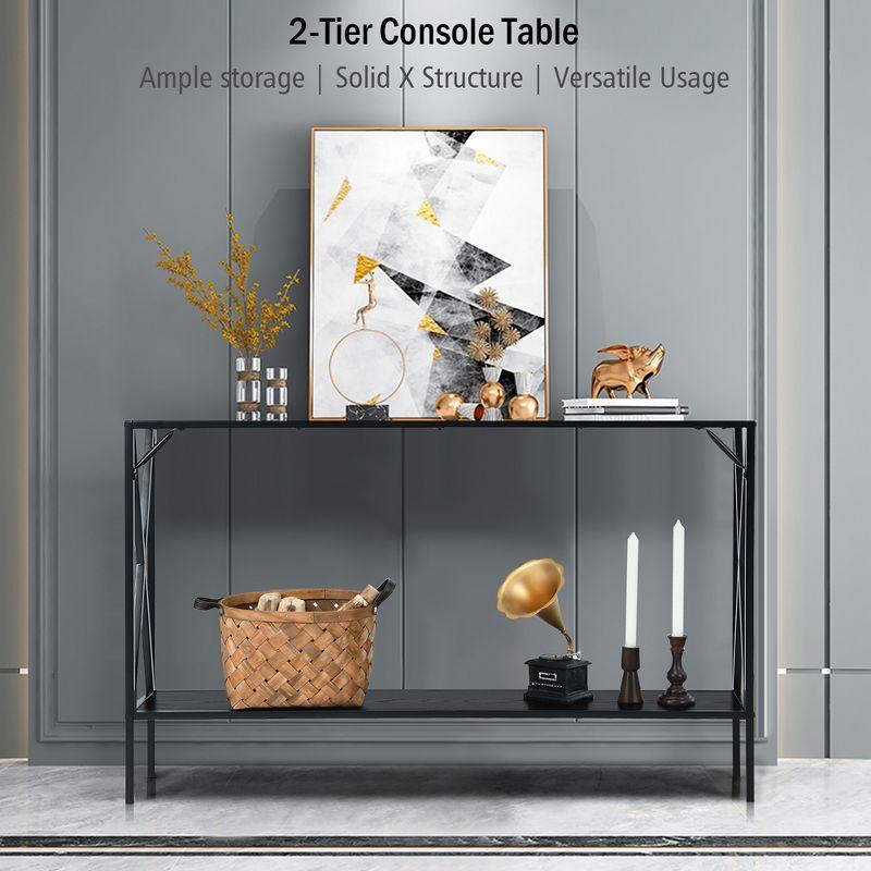 Costway 2 Tier Console Table Narrow Accent Side Entryway Table Metal Frame Black