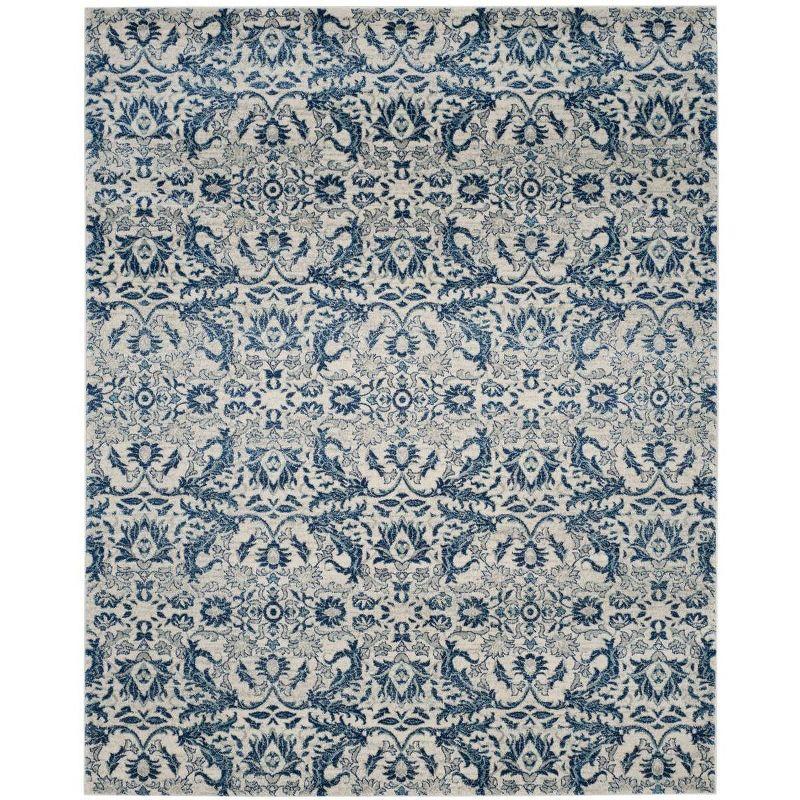 Ivory and Blue High Pile Floral Area Rug