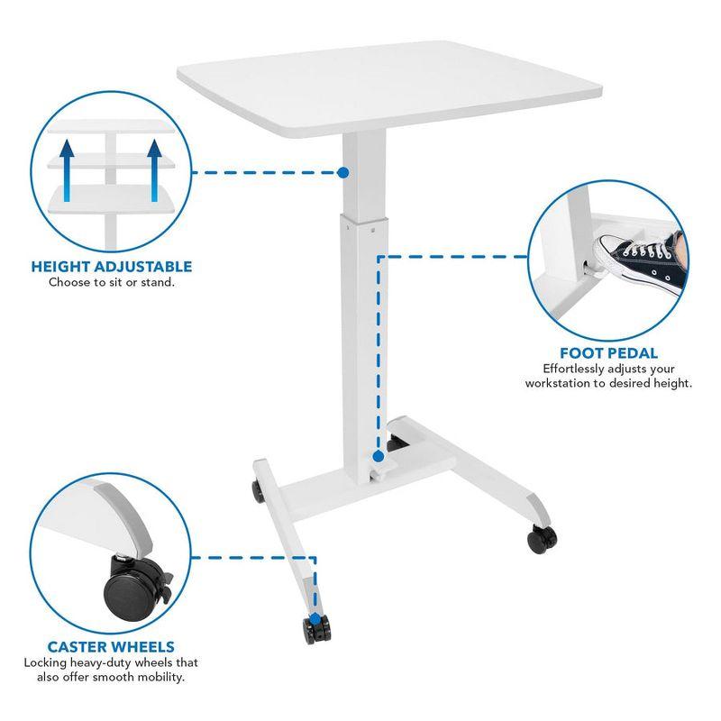 Mount-It! Height Adjustable Rolling Laptop Desk with Wheels | 23.6" x 20.5" | Sit Stand Mobile Workstation Cart w/ Pneumatic Spring Lift | White