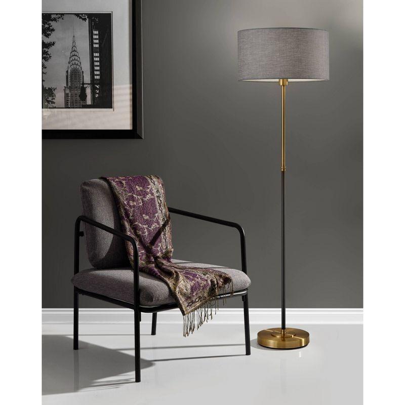 59" 3-way Bergen Floor Lamp Black - Adesso: Mid-Century, Antique Brass Mix, Gray Shade