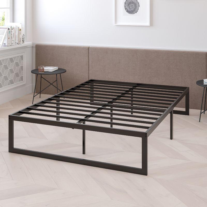 Black King Metal Platform Bed Frame with Slats