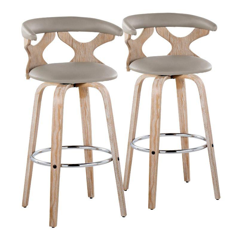 Set of 2 Gardenia Barstools White Wash/Light Gray PU: LumiSource, Fixed-Height, Swivel, Contemporary Design