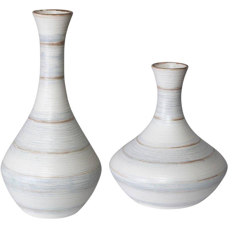 Uttermost Potter Striped Ivory Blue Ceramic Vases Set of 2