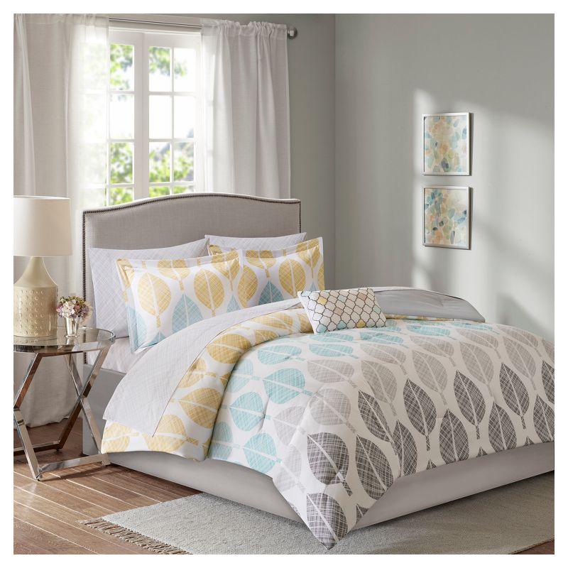 California King Gray Microfiber Floral Comforter Set