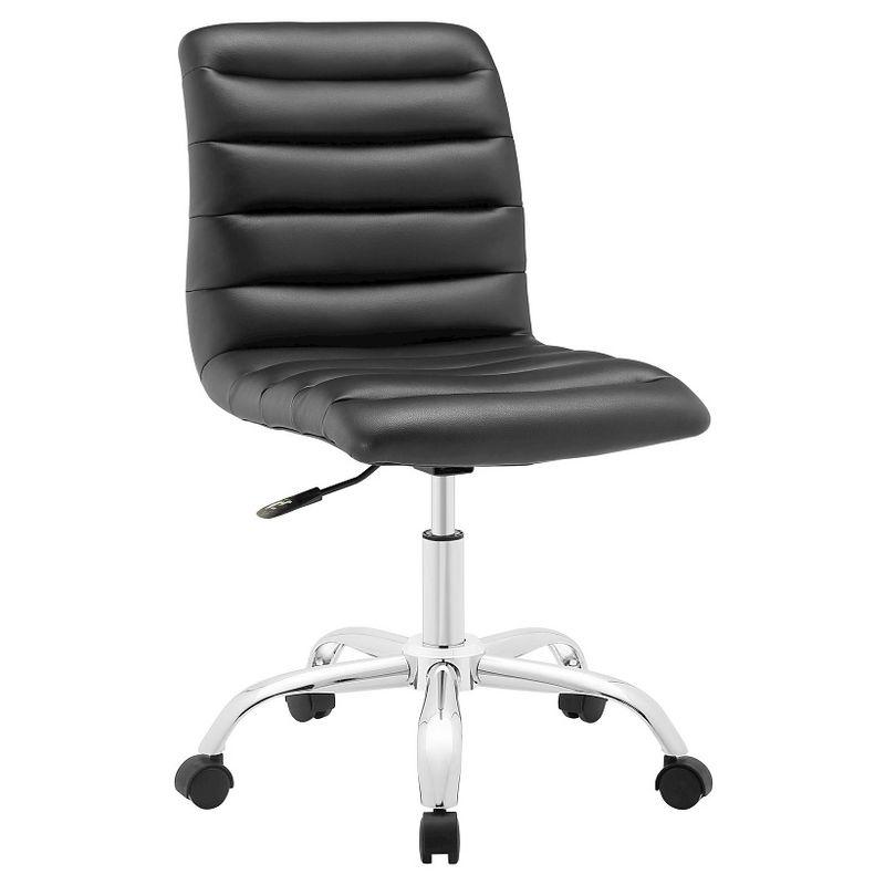 Polished Chrome Swivel Armless Office Chair in Black Vinyl