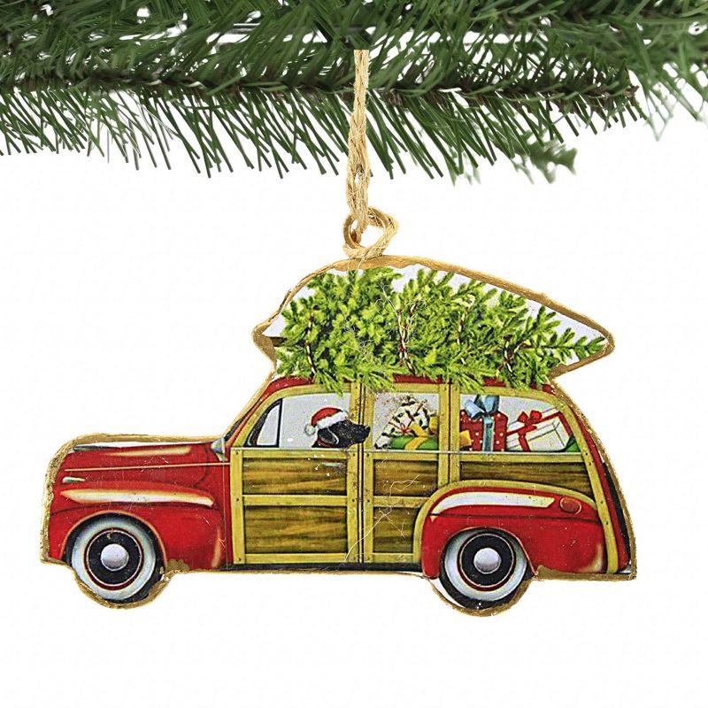 Abbott 3.25 In Dog In Woodie Ornament Tree Retro Santa Hat Gifts Tree Ornaments