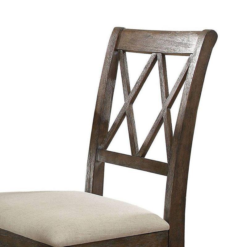 Acme Furniture Set of 2 26" Claudia Dining Chairs Beige Linen/Salvage Brown: Upholstered X Back, Armless Design