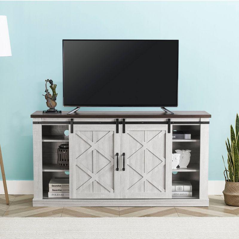 58" TV Stand for TVs up to 65" Saw Cut Off White - Home Essentials: Sliding Barn-Door, Adjustable Shelves