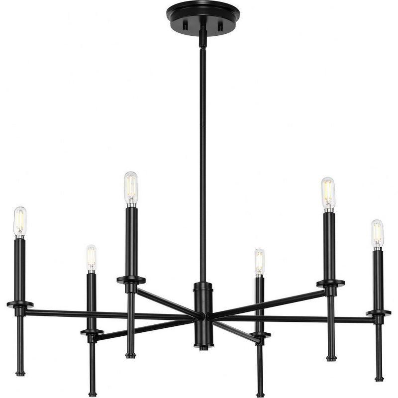 Progress Lighting Elara 6-Light Chandelier, Steel, Matte Black, Clear Glass Shades