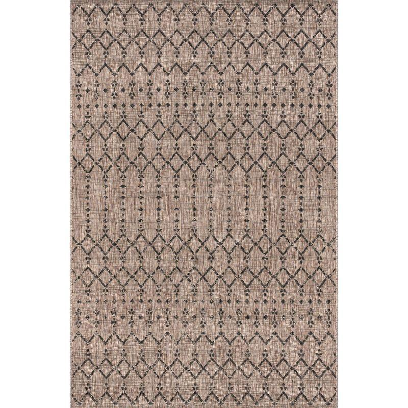 4'x6' Ourika Moroccan Geometric Textured Weave Indoor/Outdoor Area Rug, Natural/Black - JONATHAN Y