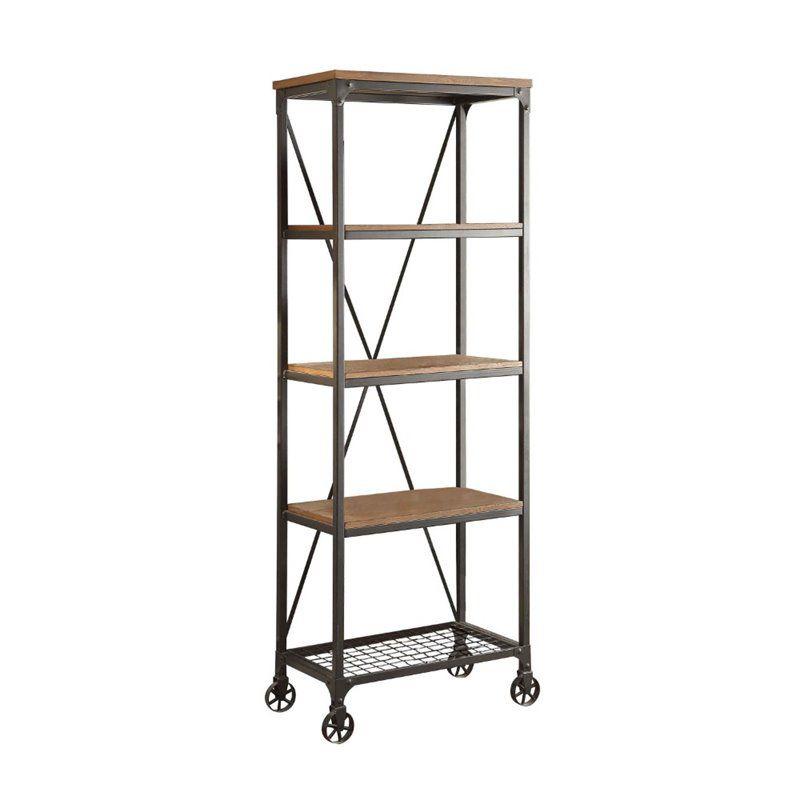 Transitional Millwood 26" Black and Brown Ash Veneer Industrial Bookcase