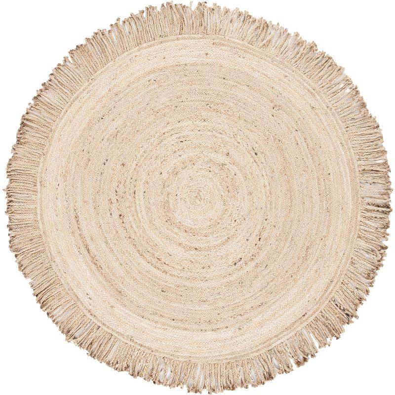 Beige Round Handmade Braided Jute Area Rug