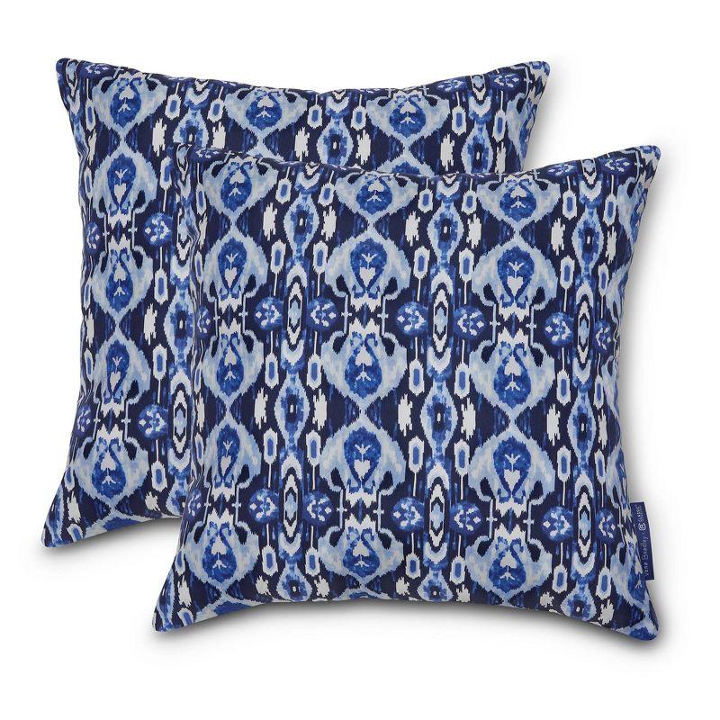 Dark Blue Ikat Outdoor Square Throw Pillow Set