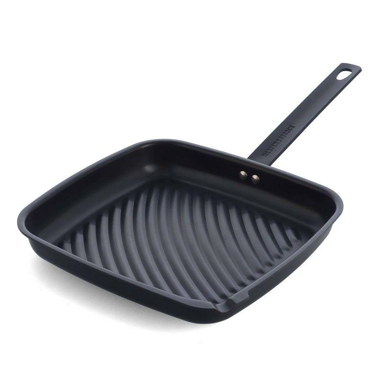 Merten & Storck Black Carbon Steel Square Grill Pan with Steel Handle