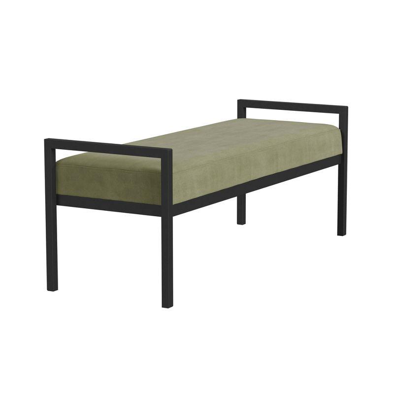 Modern Metal Bench Light Sage Green- HomePop: Velvet Upholstered, Entryway & End of Bed Seating