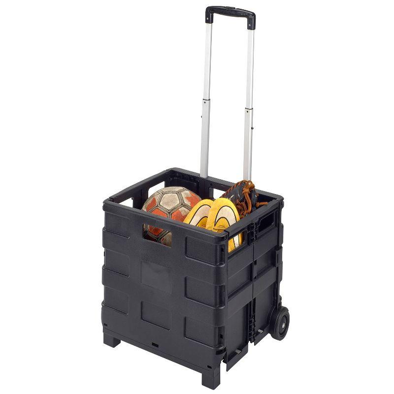 Simplify Portable Folding Shopping Cart: Black Rolling Tote with Wheels, Universal Utility Storage, No Assembly Required