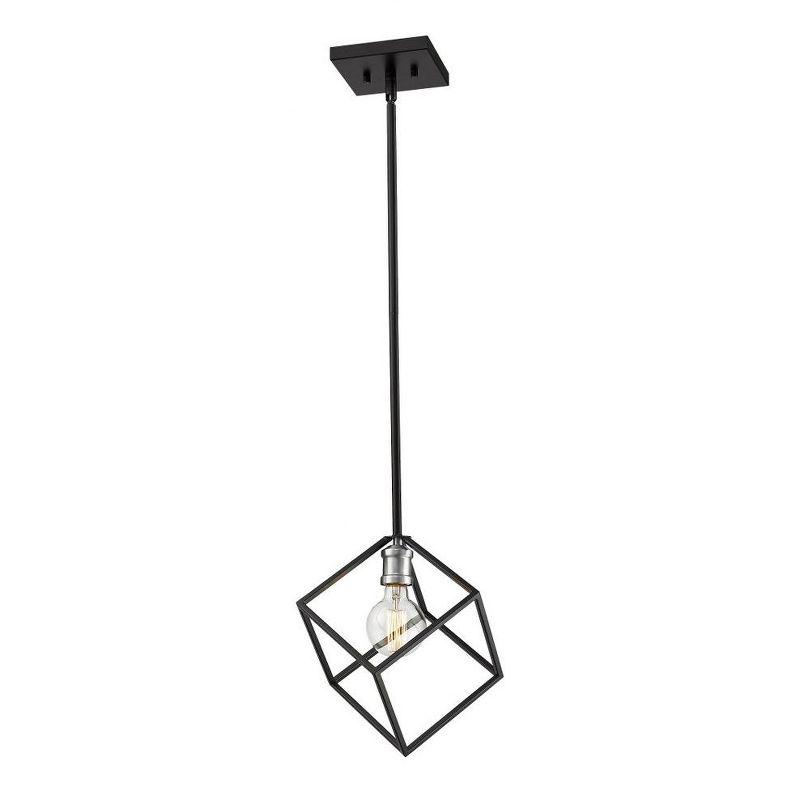 Modern Cube-Shaped Two-Tone Pendant Light in Matte Black and Brushed Nickel