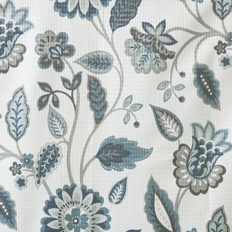 Aqua Floral Jacquard Room Darkening Grommet Curtains