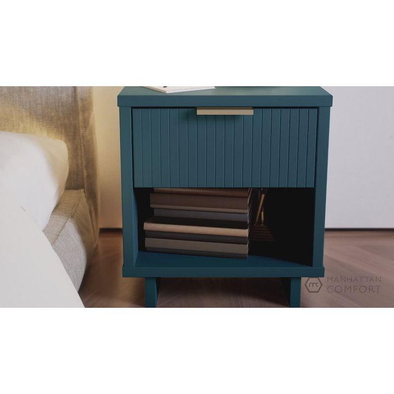 Manhattan Comfort Granville Modern 1 Drawer Nightstand Midnight Blue: Wood Frame, Storage Shelf, 30 Day Warranty